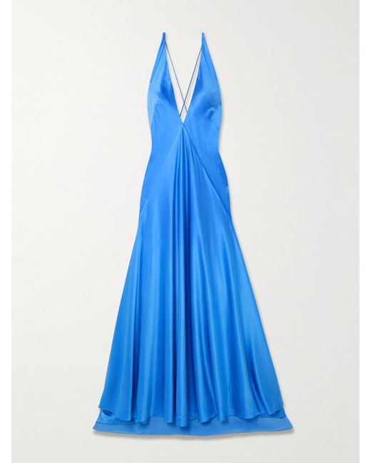 Michael Lo Sordo Blue Alexandra Open-Back Silk-Satin Gown