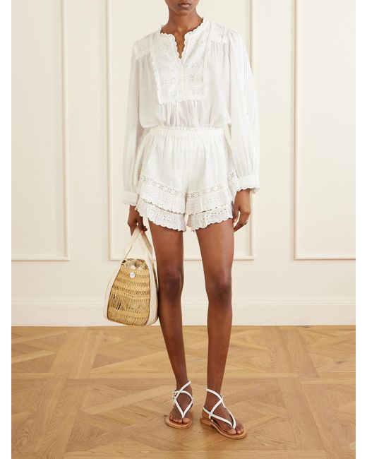 Sea White Eliza Embroidered Cotton-Blend Shorts