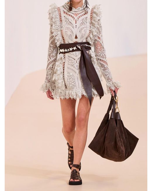 Zimmermann Natural Illuminate Cornelli Ruffled Linen And Silk-Blend Guipure Lace Mini Dress