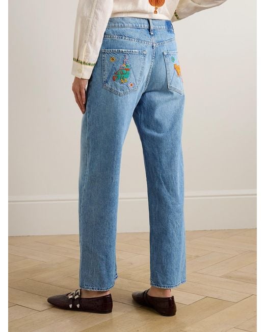 Mother Blue The Dodger Flood Embroidered Mid-Rise Straight-Leg Jeans