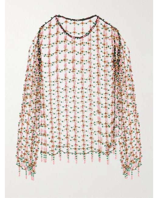 Dries Van Noten Natural Oberteil Aus Netzmaterial Mit Verzierungen