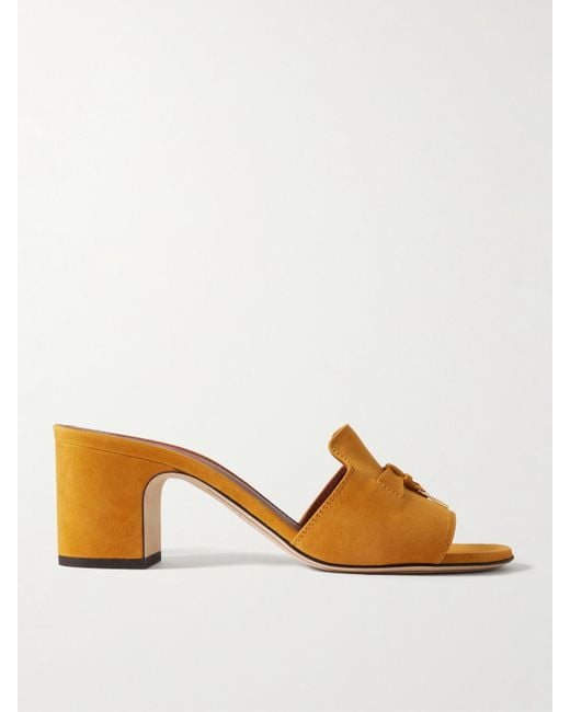 Loro Piana Brown Summer Charms Embellished Suede Mules