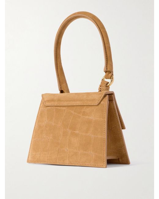 Jacquemus White Le Chiquito Moyen Croc-Effect Suede Shoulder Bag