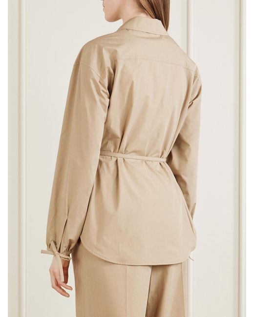 Moncler Natural Belted Appliquéd Cotton-Poplin Zip-Up Shirt