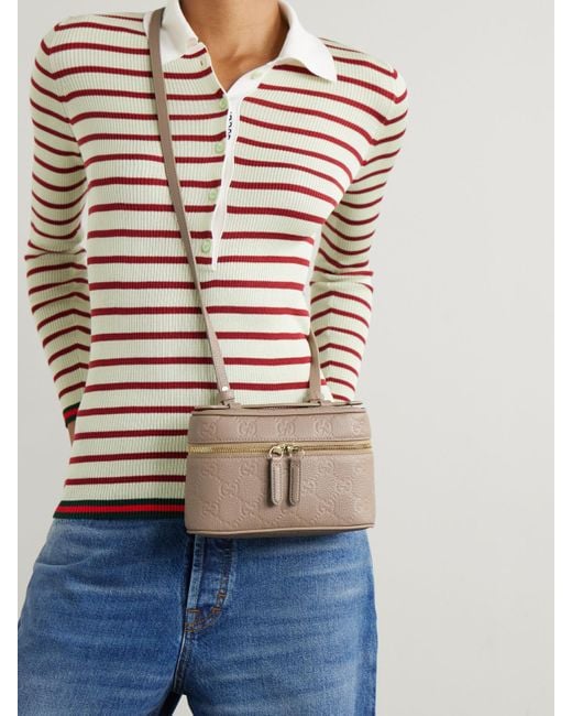 Gucci Natural Gg Emblem Mini Schultertasche Aus Strukturiertem, Geprägtem Leder
