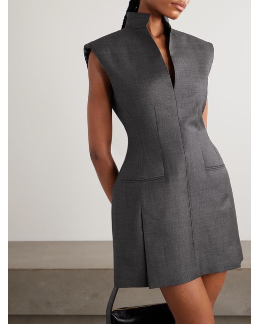 Givenchy Black Frayed Wool-Twill Mini Dress