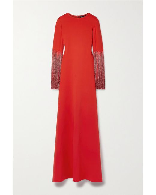 Oscar de la Renta Fringed Embellished Silk-blend Gown in Red - Lyst
