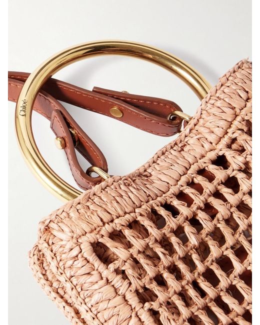 Chloé Natural Summer Banana Kleine Tote Aus Geflochtenem Raffiabast Mit Lederbesätzen