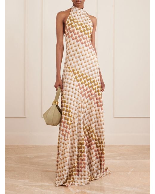 Missoni Natural Striped Metallic Crochet-Knit Halterneck Maxi Dress