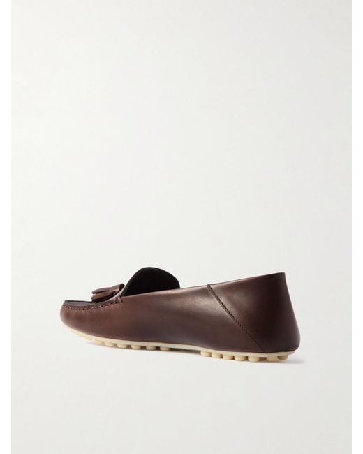 Loro Piana Brown Tasseled Leather Collapsible-Heel Loafers