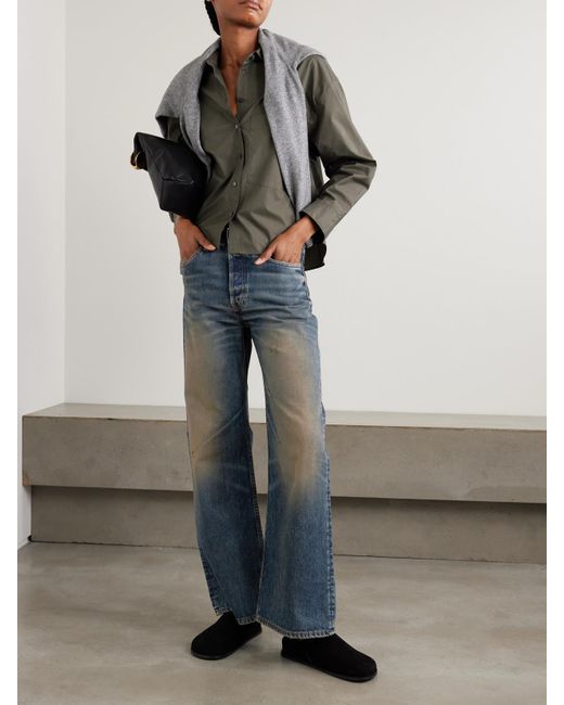 Acne Blue 2021 Distressed Mid-Rise Flared Organic Jeans