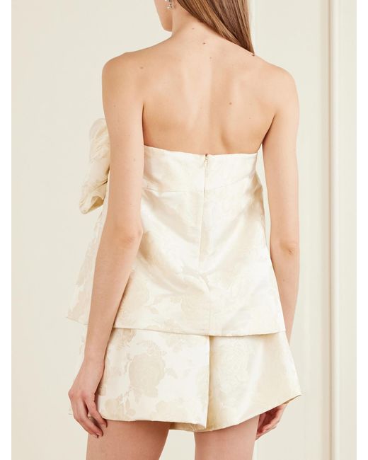 Simone Rocha Natural Gathered Flower Sash Satin Brocade Top