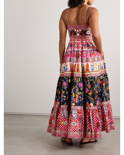 Camilla Tiered Crystal-Embellished Printed Organic Cotton-Poplin Maxi Dress