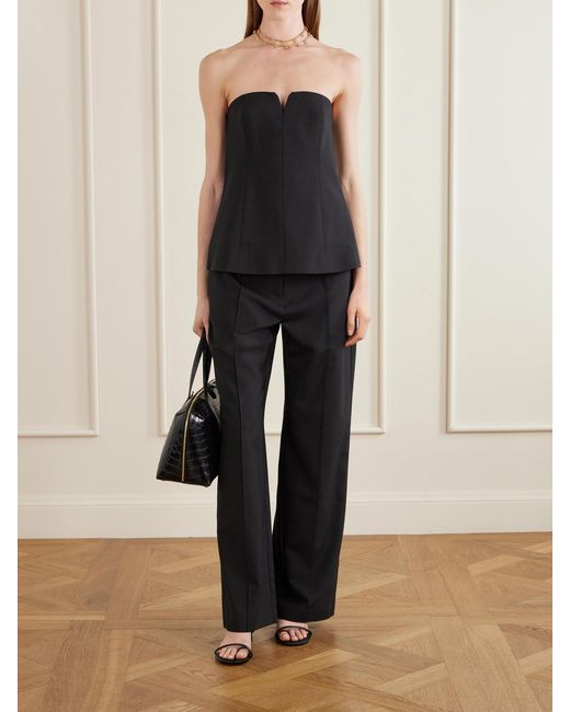 St. Agni Black Strapless Pinstriped Woven Top