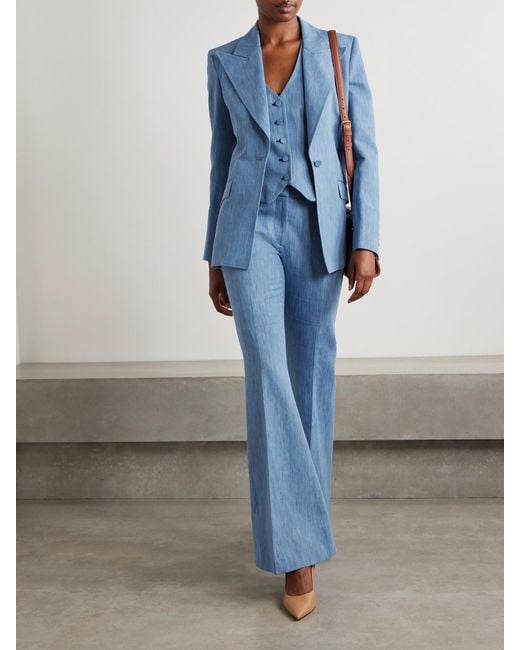 Gabriela Hearst Blue Coleridge Cotton And Linen-Blend Chambray Vest