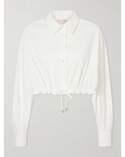 Carolina Herrera White Cropped Cotton-Blend Blouse