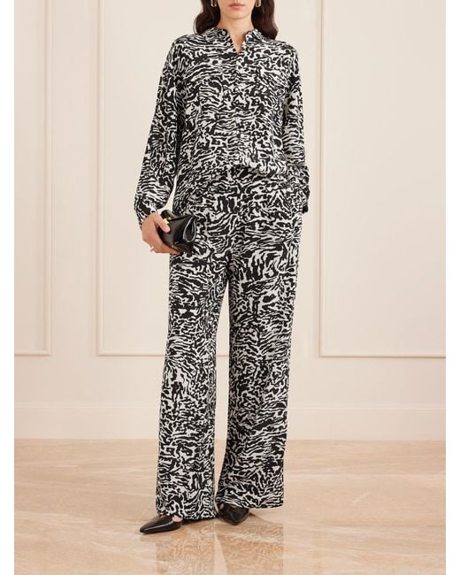 Ulla Johnson White Aviva Printed Silk Crepe De Chine Wide-Leg Pants