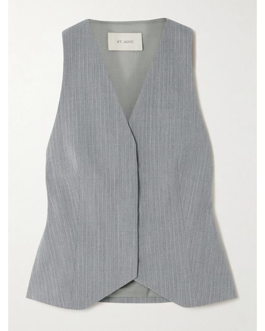 St. Agni Gray Pinstriped Wool-Blend Twill Vest