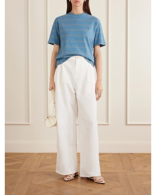Jil Sander White Pleated Cotton-Twill Wide-Leg Pants