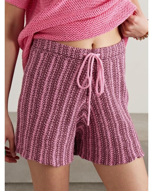 The Elder Statesman Red Striped Crocheted Cotton Shorts