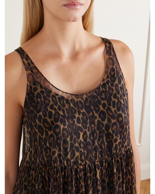 R13 Brown Gathered Tiered Animal-Print Silk-Chiffon Midi Dress