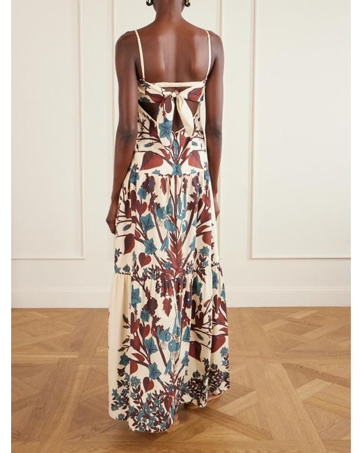 Johanna Ortiz White Simbólico Open-Back Tiered Floral-Print Cotton-Poplin Maxi Dress