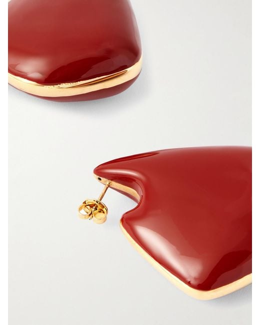 Bottega Veneta Red Large Fin Vermeil And Enamel Earrings