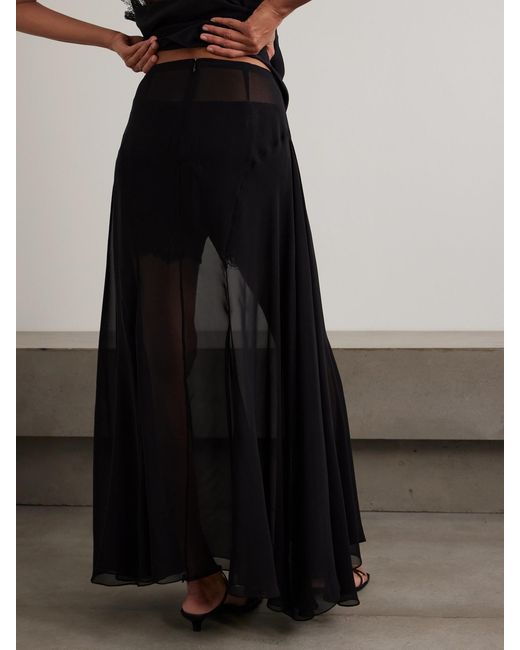 Sharon Wauchob Black Jay Asymmetric Pleated Silk-Voile Skirt