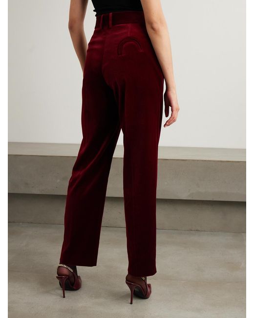 Blazé Milano Red Fox Pleated Cotton-Velvet Straight-Leg Pants