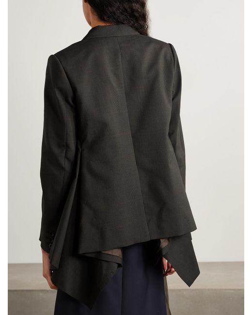 Sacai Black Glen Doppelreihiger Blazer Aus Wolle Mit Glencheck-Muster Und Raffungen