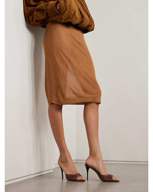 Saint Laurent Natural Babylone Embellished Pleated Leather Mules