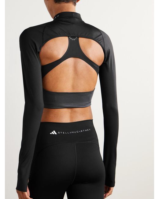 Adidas By Stella McCartney Black Cropped Printed Stretch Top