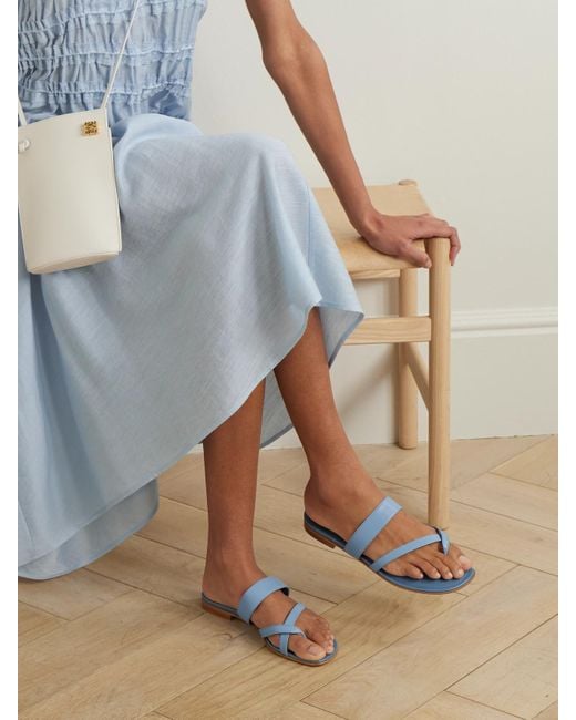 Manolo Blahnik Blue Susa Leather Sandals