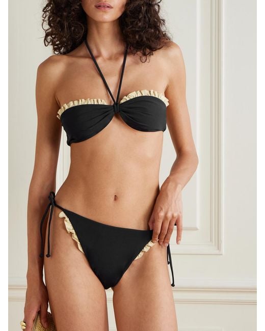 Valentino Garavani White Ruffled Two-Tone Halterneck Bikini