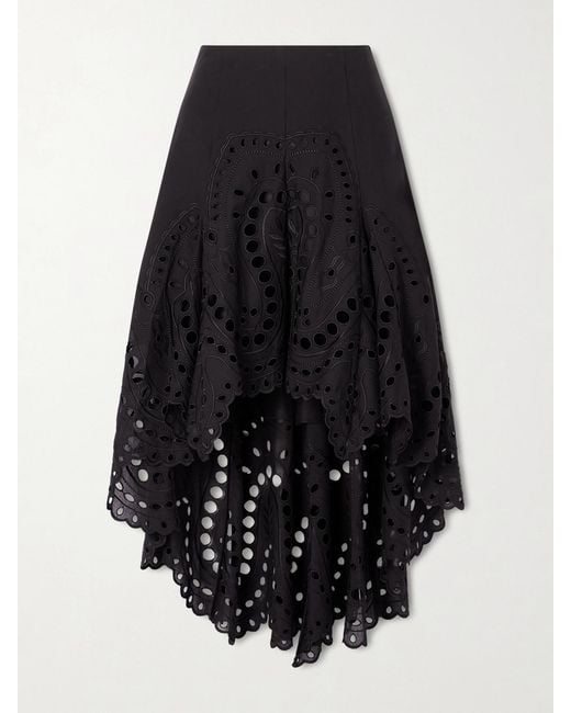 Charo Ruiz Black Finn Broderie Anglaise Cotton-Blend Midi Skirt