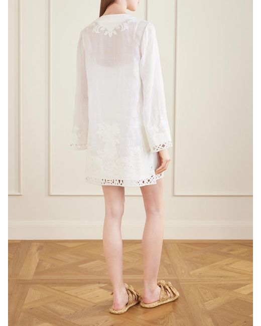 Zimmermann White Indra Embroidered Ramie Mini Dress
