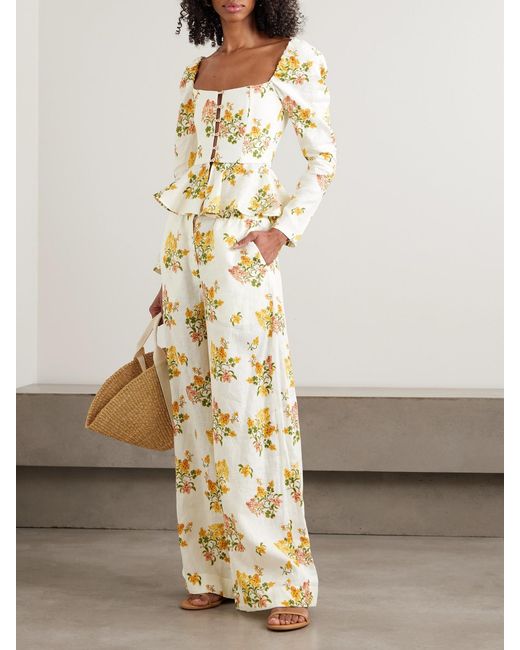 Agua Bendita Metallic Bromelia Cordillera Floral-Print Linen Peplum Top