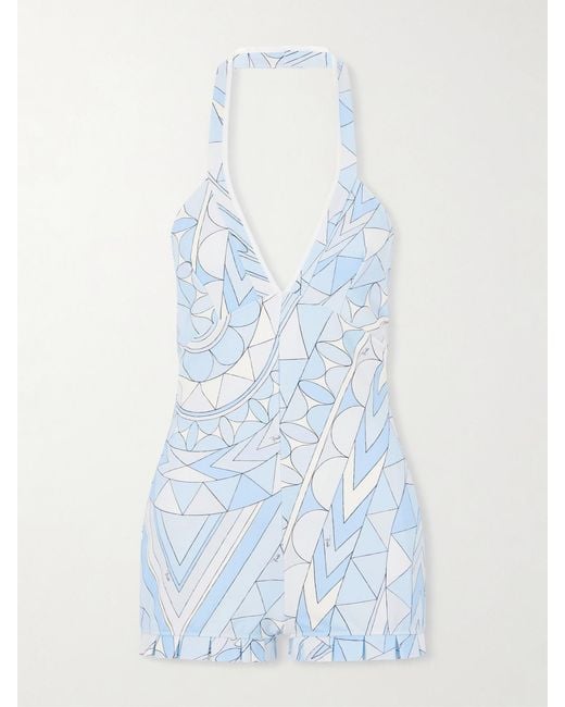 Emilio Pucci Blue Printed Jersey Playsuit
