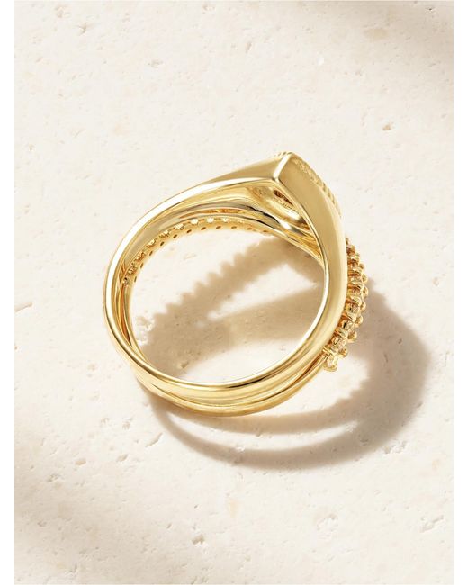 Yvonne Léon Natural Baby Chevaliere Poire 9-Karat, Tiger's Eye And Diamond Ring