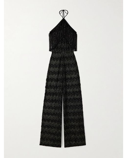 Missoni Black Mare Neckholder-Jumpsuit Aus Metallic-Häkelstrick Mit Fransen