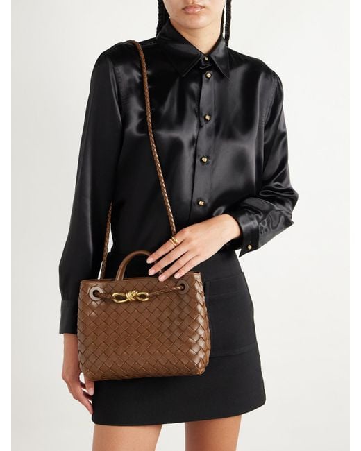 Bottega Veneta Brown Andiamo Small Intrecciato Leather Tote