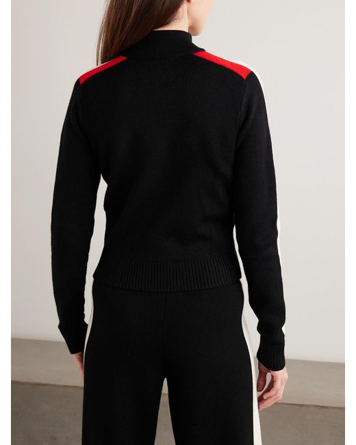 Perfect Moment Black Merino Wool La Tour Quarter-Zip Sweater