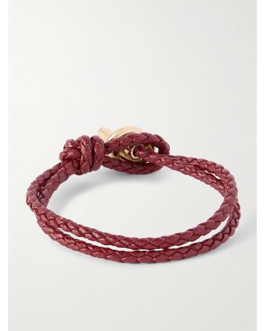 Bottega Veneta Red Intrecciato Leather And-Tone Bracelet