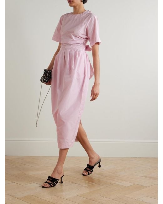 Staud Pink Michelina Tie-Detailed Taffeta Midi Dress