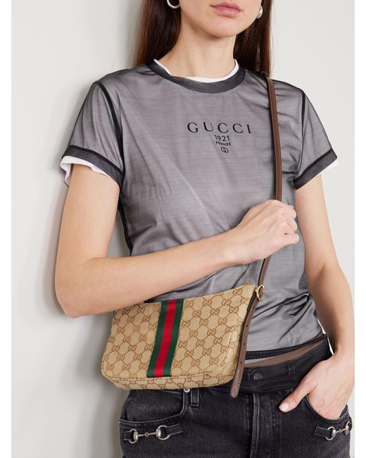 Gucci Natural Lunetta Leather-Trimmed Canvas-Jacquard Shoulder Bag