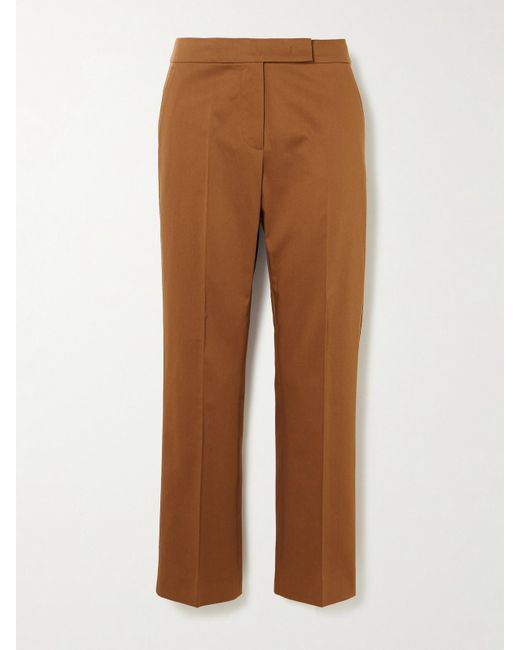 Max Mara Okra Cotton-Blend Straight-Leg Pants in Brown | Lyst