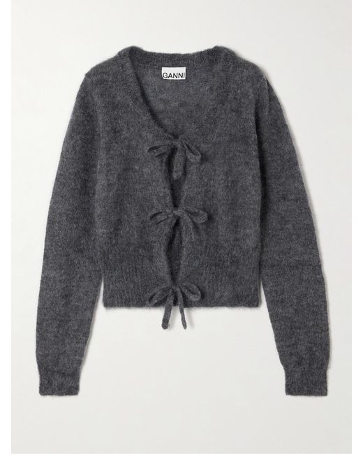 Ganni Black Cardigan Aus Einer Mohairmischung Zum Binden
