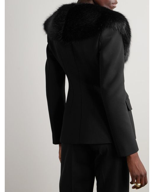 Dolce & Gabbana Black Faux Fur-Trimmed Grain De Poudre Wool-Blend Blazer