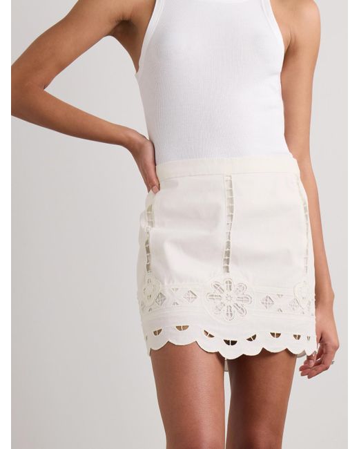 Isabel Marant Natural Palmira Scalloped Broderie Anglaise Cotton Mini Skirt