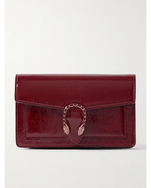 Gucci Red Dionysus Crinkled Patent-Leather Shoulder Bag